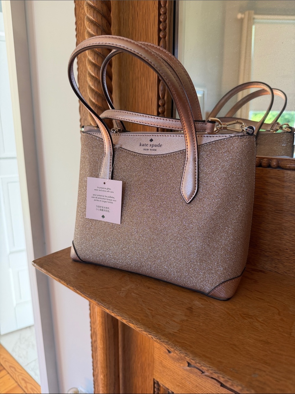 kate spade metallic rose satchel with glitter finish